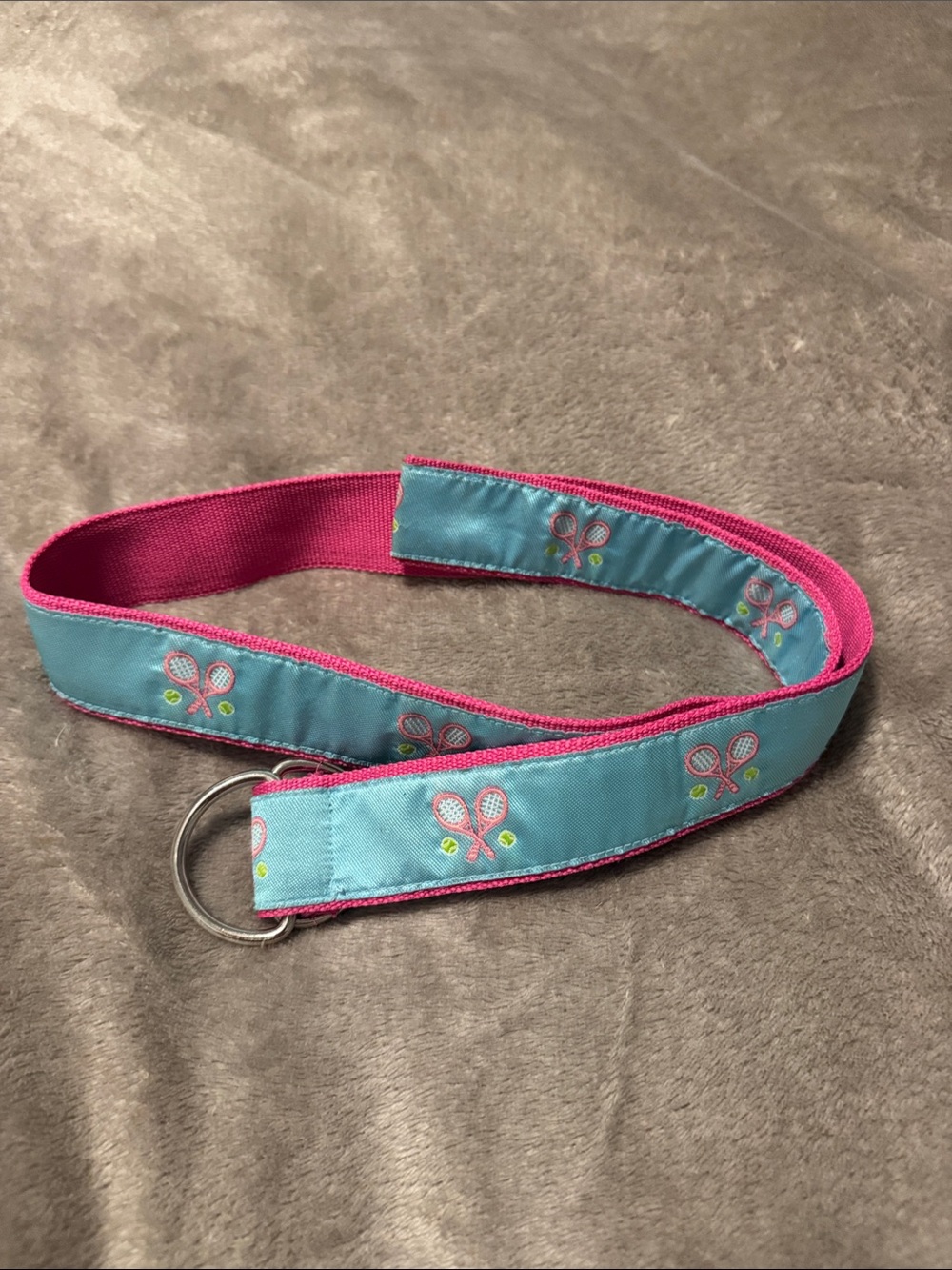Girls Pink & Light Blue Tennis Ribbon Belt with Trim